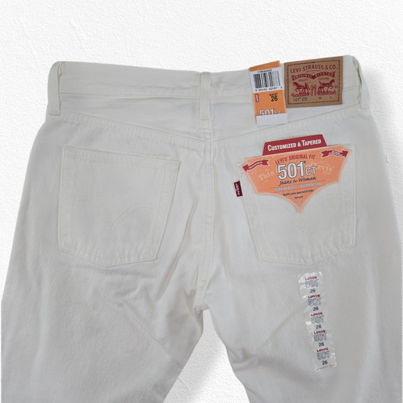 Levi’s 501 CT White Mid Rise Button Fly Tapered Leg Jeans Size 26 NWT 2015 Era - Picture 9 of 10